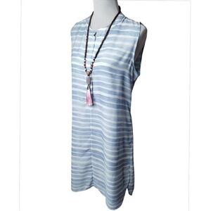 Vince Camuto Blue and White Striped High Low Tunic Top Size M